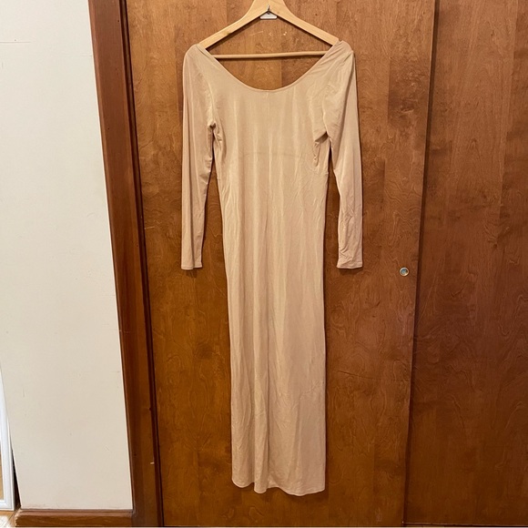 POLECI | Vintage 90s Body Golden Ruched Peasant Bust Renaissance Maxi Dress - Picture 2 of 5